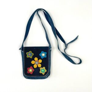 Vintage Boho Crossbody Bag Flower Applique Hippie Retro Womens Fairy
